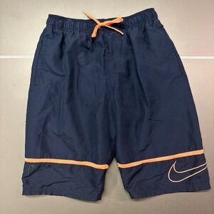 Nike Men's Swim Trunks Navy Orange Lined Drawstring Shorts Size Small S